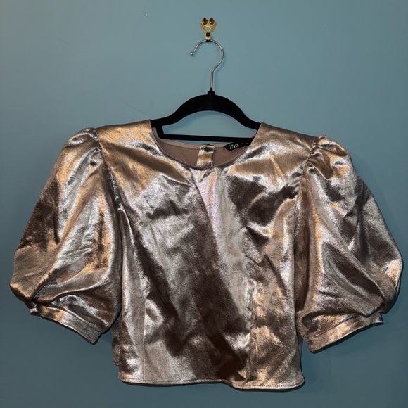 Zara Tops - Zara Metallic Puff Sleeve Top